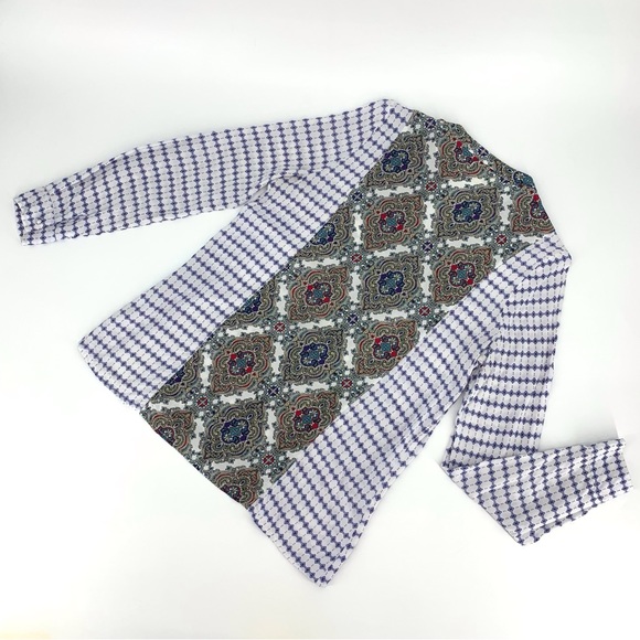 Kori Paisley Accent Boho Rolled Sleeve Button Down V-Neck Blouse, Medium - Picture 12 of 16